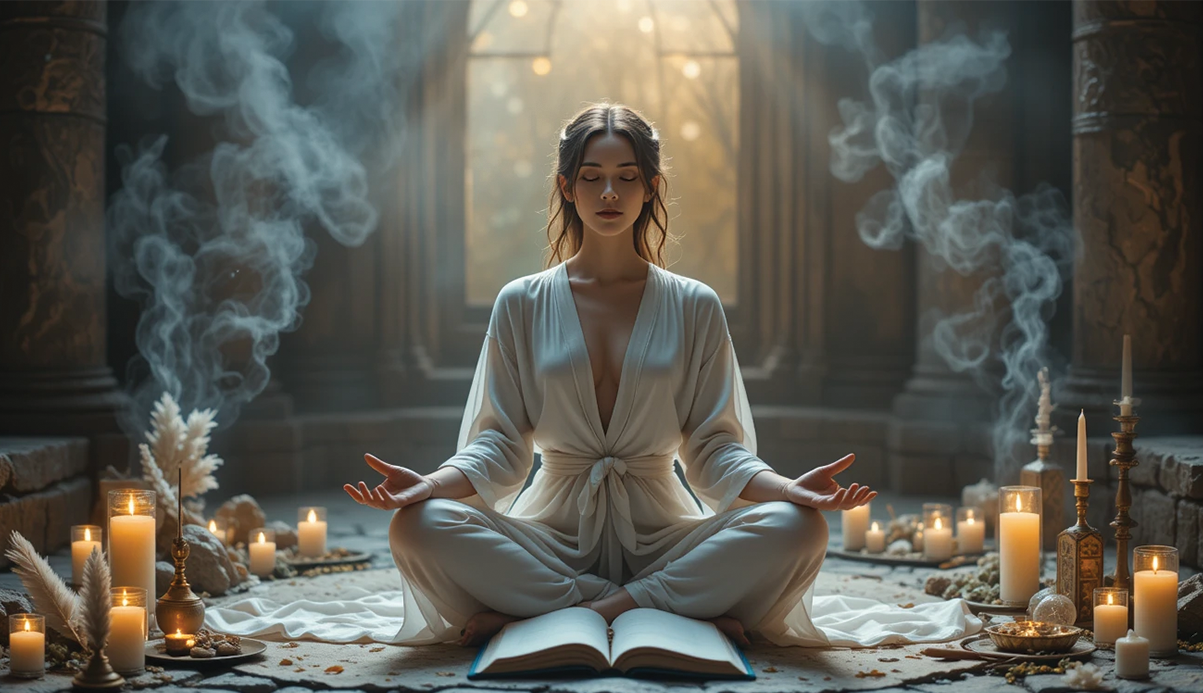 Person meditating peacefully – guided meditation benefits